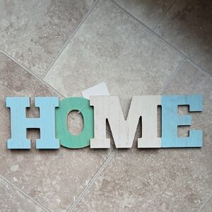 Wooden HOME Sign Decor - Blue, Green, White